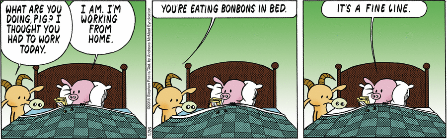 но если Свин работает тестировщиком продукции, то какая самоотверженность! даже с кровати встать не успел, а уже за работу.