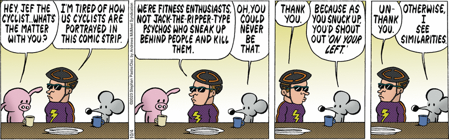 — Видите! — с горечью восклицает Генрих, обращаясь к Ризенфельду. — Поэтому мы и войну проиграли! Во всём виновата наша расхлябанная интеллигенция и евреи.
— И велосипедисты, — добавляет Ризенфельд.
— При чём тут велосипедисты? — в свою очередь удивляется Генрих.
— А при чём тут евреи?