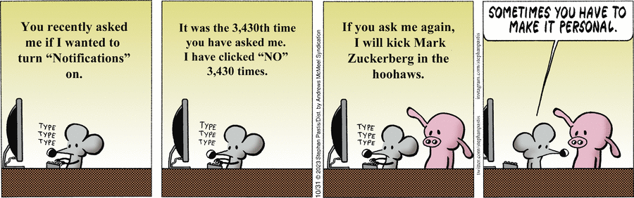 Крыс, слушай сюда: открываешь настройки (⌘-plus;,), вкладка «Вебсайты», там «Уведомления», ставишь этому сайту «Запретить» или вообще снимаешь галочку «Разрешать сайтам запрашивать разрешение на уведомления». А на ПК во всяких хромах надо нажимать замочек в адресной строке, рядом с названием сайта, «Разрешения – Уведомления – Запретить». не благодари.