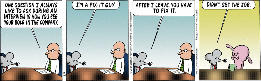 — Мда, прошло не очень хорошо.
— Да, но спасибо, что приехали.
— Дадите совет на какое-нибудь моё следующее собеседование?
— Да, один совет. Будьте трезвым.