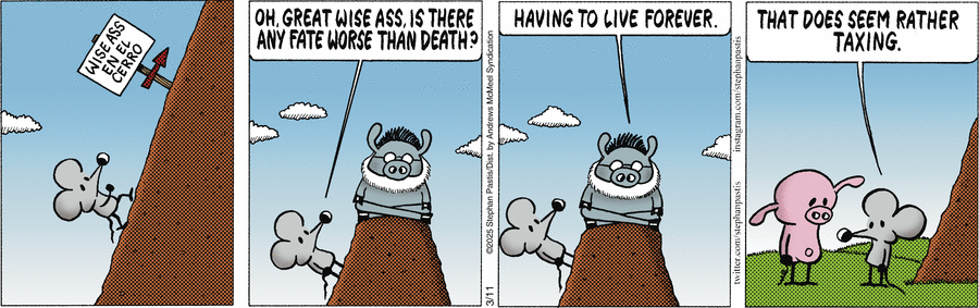 в детстве мне попался фантастический рассказ, в котором герой и его питомцы становятся неуязвимыми и бессмертными. сначала герой радовался, но через много тысяч лет просто сел на стул и гладил кота и/или собаку. Солнце взорвалось, Земля исчезла, а он всё висел в бесконечной пустоте и гладил. жить вечно расхотелось уже тогда.