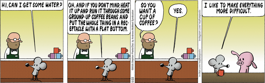 ...и будьте добры, плесните туда ферментированную эссенцию виноградных ягод, подвергнутую двойной дистилляции, с последующей выдержкой в обугленных бочках из французского дуба на протяжении не менее трёх лет, чтобы продукт приобрёл тёплую янтарную окраску, сложный аромат с нотами ванили, дерева и лёгким отголоском экзистенциальной тоски... сколько-сколько?! почему у вас такая дорогая вода?